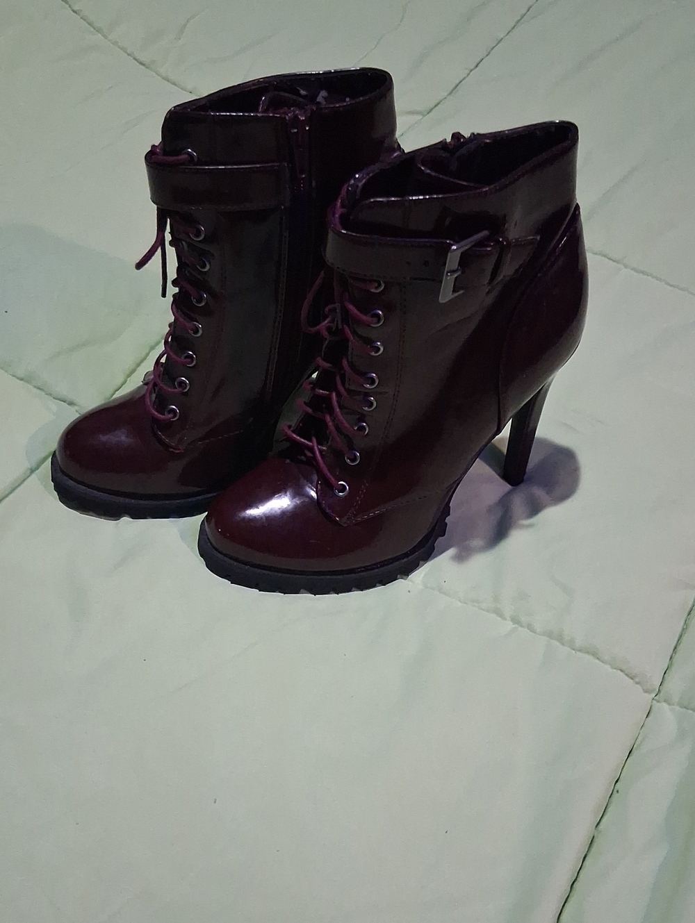 Chinese Laundry Wine Patent Lace-Up Ankle Boots